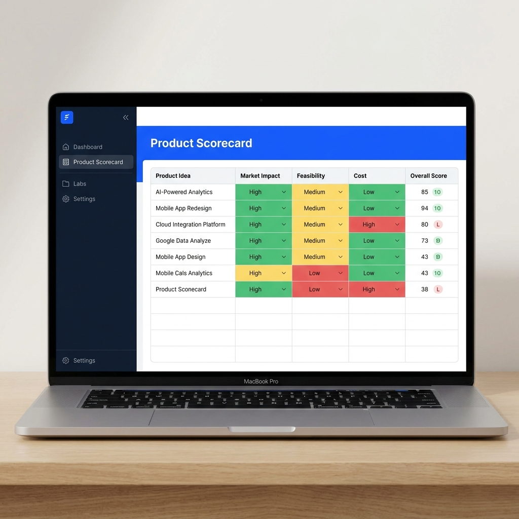 Product Scorecard spreadsheet to score and compare product ideas